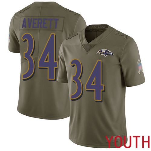 Baltimore Ravens Limited Olive Youth Anthony Averett Jersey NFL Football #34 2017 Salute to Service->youth nfl jersey->Youth Jersey